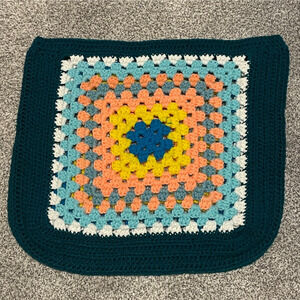 Vintage Handmade Pillowcase Granny Square Crochet Hippie Artsy Mod Boho 90s